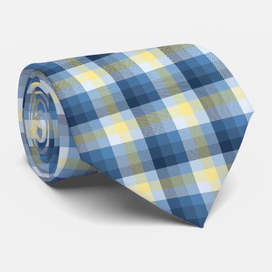 Crazy Check Pset Blue en Yellow Two-Sided Stropdas (Opgerold)