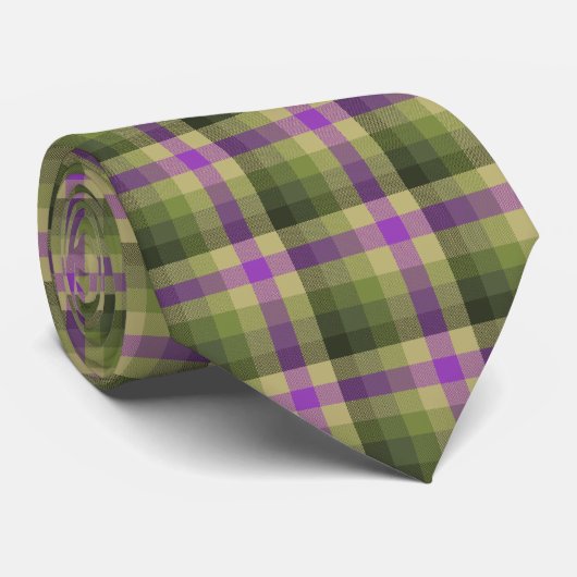 Crazy Check Pset Olive Green en Violet Two-Sided Stropdas (Opgerold)