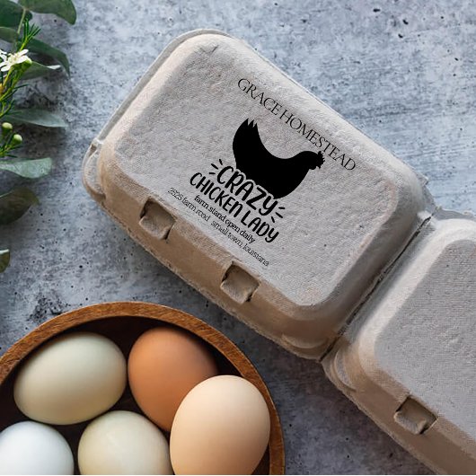 Crazy Chicken Lady Boerderij Stand Egg Carton Naam Rubberstempel