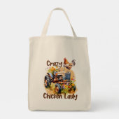 Crazy Chicken Lady Fun Boeren Markt Tote Bag (Achterkant)