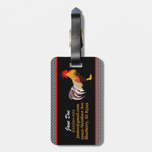 Crazy Chicken Lady l Memphis Style Rooster Bagagelabel (Achterkant verticaal)