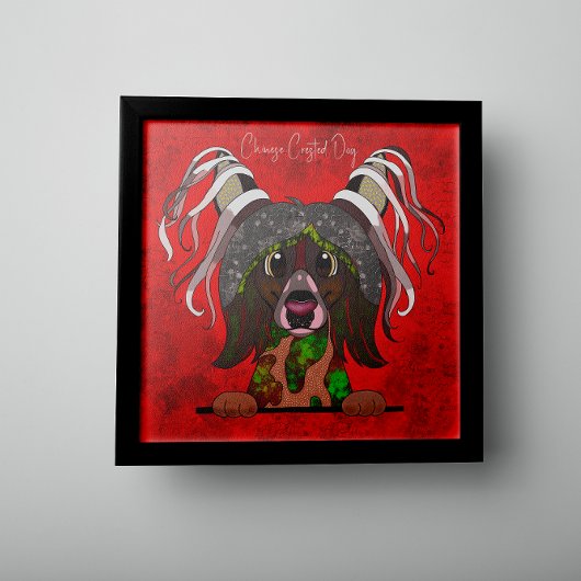 Crazy Chinese Crested Dog gezicht met de hand gesc Poster