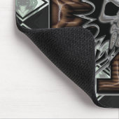 Crazy Chrome Skull met Wooden 3D Bevelde Kruis Muismat (Hoek)