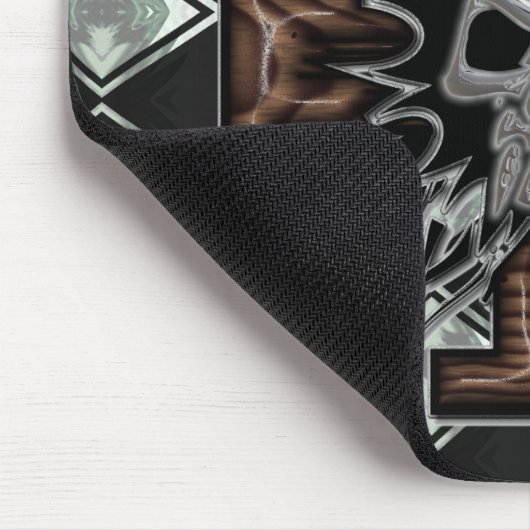 Crazy Chrome Skull met Wooden 3D Bevelde Kruis Muismat (Hoek)