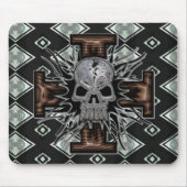 Crazy Chrome Skull met Wooden 3D Bevelde Kruis Muismat (Voorkant)
