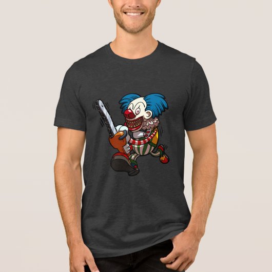 Crazy Clown Halloween Horror Chainsaw Cartoon Tri-Blend Shirt (Voorkant)