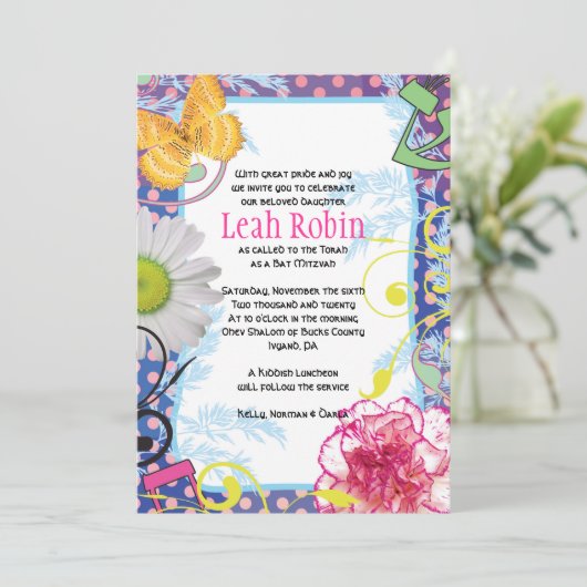 CRAZY COLLAGE Bat Mitzvah Party Kaart (Staand voorkant)