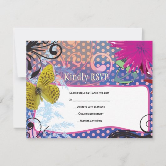 CRAZY COLLAGE Bat Mitzvah Reply Card RSVP Kaartje (Voorkant)
