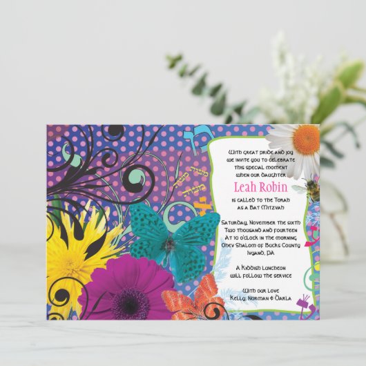 CRAZY COLLAGE Bat Mitzvah Uitnodiging (Staand voorkant)