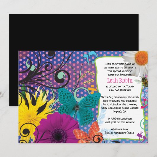 CRAZY COLLAGE Bat Mitzvah Uitnodiging (Voorkant / Achterkant)