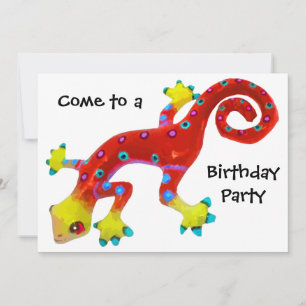 Crazy Colorful Lizard Birthday Party Kaart