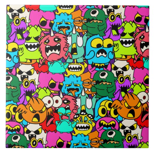 Crazy Colorful Monster Doodle Patroon Tegeltje (Voorkant)