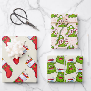 Crazy Colorful Monster-kerstpatroon Inpakpapier Vel