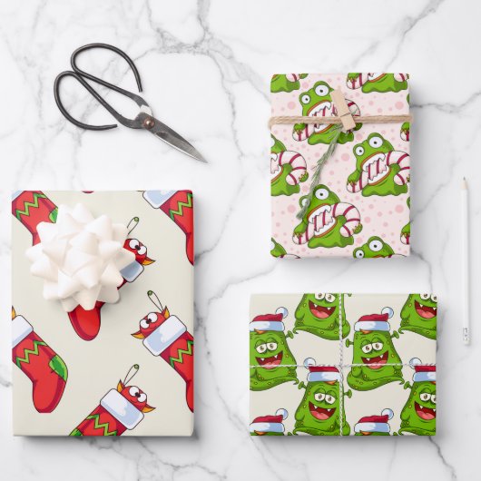 Crazy Colorful Monster-kerstpatroon Inpakpapier Vel (Voorkant)