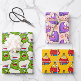 Crazy Colorful Monster-kerstpatroon Inpakpapier Vel