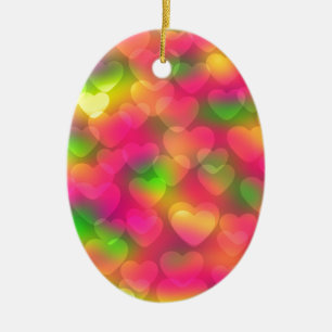 Crazy Colors Hearts Bokeh ORNAMENT