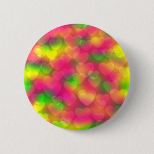 Crazy Colors Hearts Bokeh PIN BUTTON