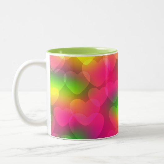 Crazy Colors Hearts Bokeh-Two Toned Coffee Mok (Links)