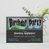 Crazy Cool Green & Blue Birthday Party Kaart (Staand voorkant)