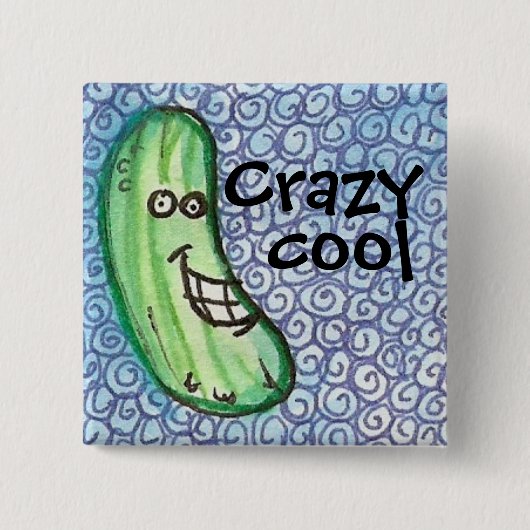 Crazy coole komkommer knop vierkante button 5,1 cm (Voorkant)