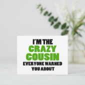 Crazy Cousin Je werd gewaarschuwd over Briefkaart (Staand voorkant)