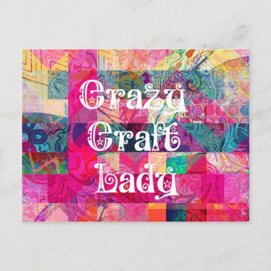 Crazy Craft Lady Colorful Pattern Vibrant Crafting Briefkaart (Voorkant)