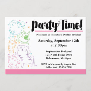 Crazy Cute Cats Birthday Party Custom Invitation Kaart