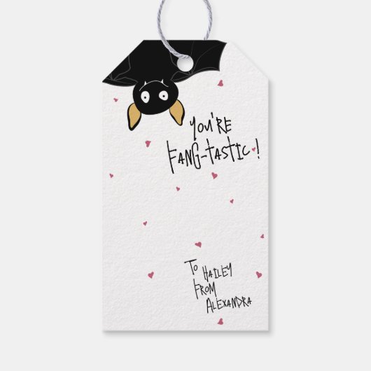 Crazy Cute “You’re Fang-tastic” Bat Pun  Cadeaulabel (Achterkant)