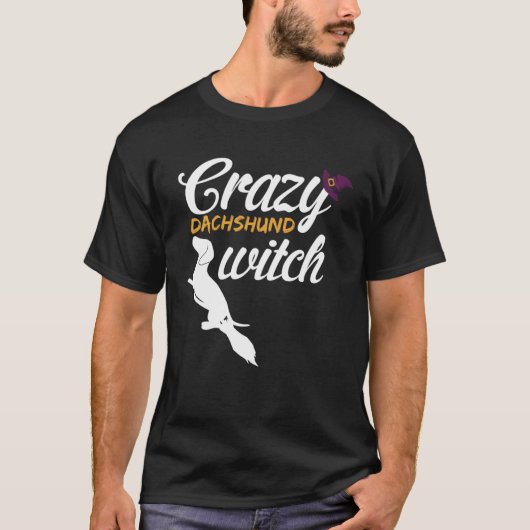 Crazy Dachshund Halloween Dog Witch T-shirt (Voorkant)