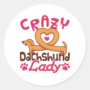 Crazy Dachshund Lady Doxie mama Ronde Sticker