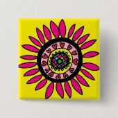 Crazy Daisy Button Hot Pink op heldergeel (Voorkant)