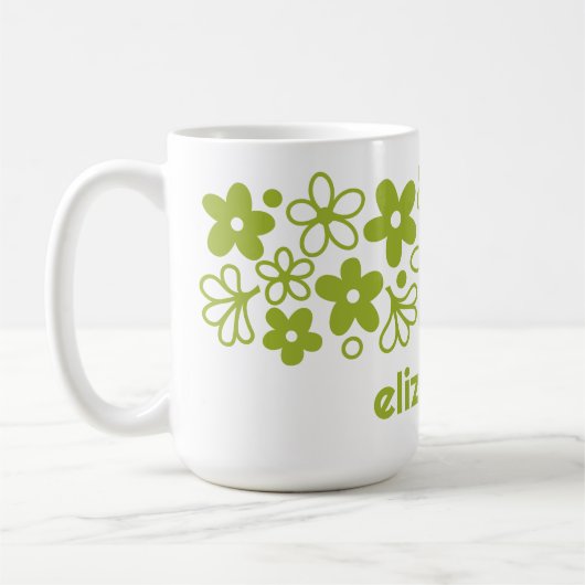 Crazy Daisy Pattern in Spring Green met naam Koffiemok (Links)
