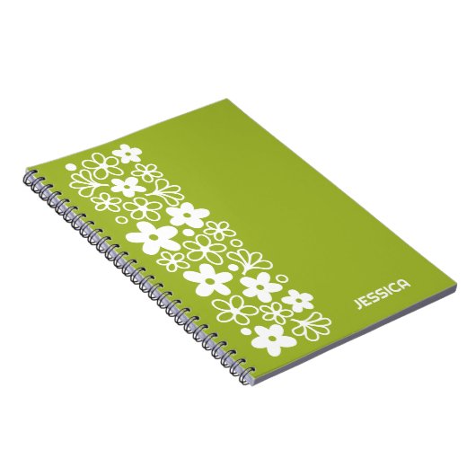 Crazy Daisy Pattern in Spring Green met naam Notitieboek (Rechterzijde)