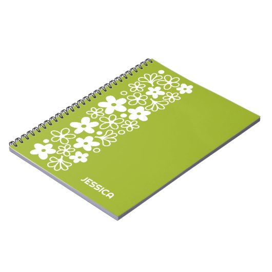 Crazy Daisy Pattern in Spring Green met naam Notitieboek (Linkerzijde)