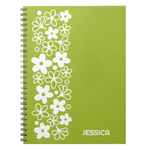 Crazy Daisy Pattern in Spring Green met naam Notitieboek