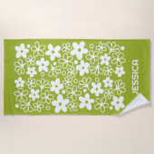 Crazy Daisy Pattern in Spring Green met naam Strandlaken (Voorkant)