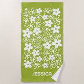 Crazy Daisy Pattern in Spring Green met naam Strandlaken (Voorkant)