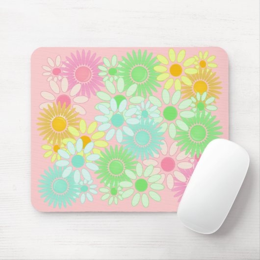 Crazy Daisy retro style mousepad Flower power Muismat (Met muis)
