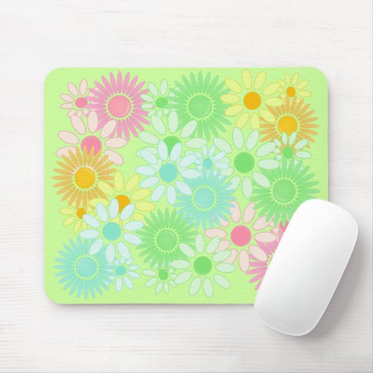 Crazy Daisy retro style mousepad Flower power Muismat (Met muis)