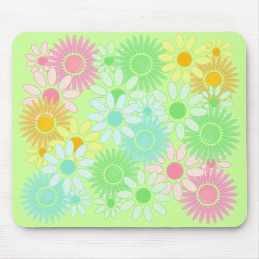 Crazy Daisy retro style mousepad Flower power Muismat (Voorkant)