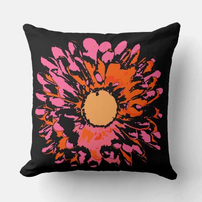 CRAZY DAISY Roze Oranje Cool Modern Sierkussen (Voorkant)
