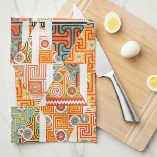 Crazy Diamond Bloemen Kunst Patroon Oranje Keuken Theedoek