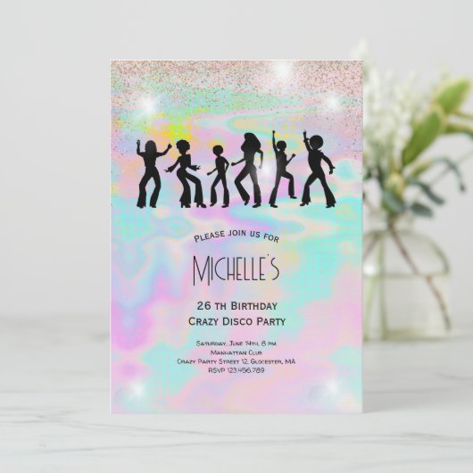 Crazy disco holographic psychedelic jarig kaart (Staand voorkant)