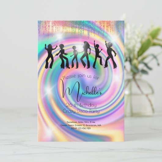 Crazy disco holographic psychedelic jarig kaart (Staand voorkant)