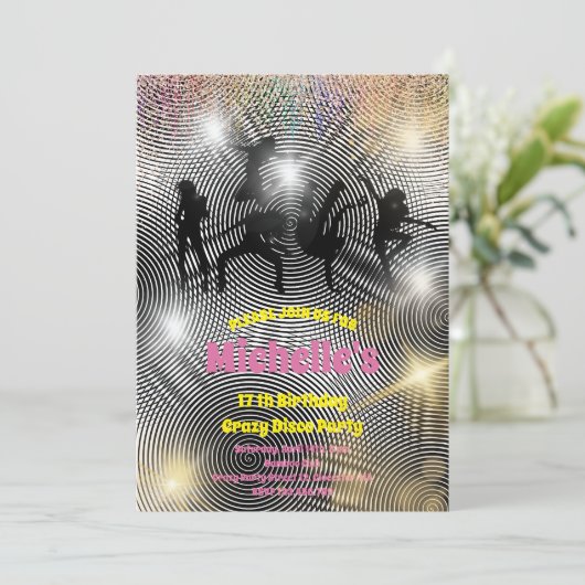 Crazy disco psychedelic jarig kaart (Staand voorkant)