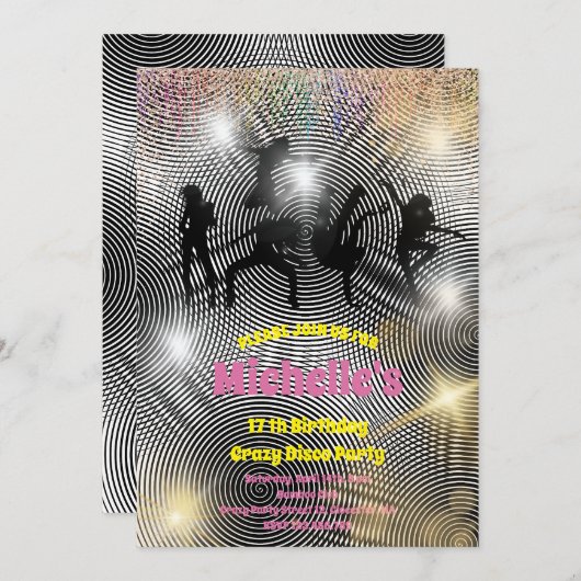 Crazy disco psychedelic jarig kaart (Voorkant / Achterkant)