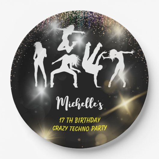 Crazy disco techno psychedelic jarig papieren bordje (Voorkant)