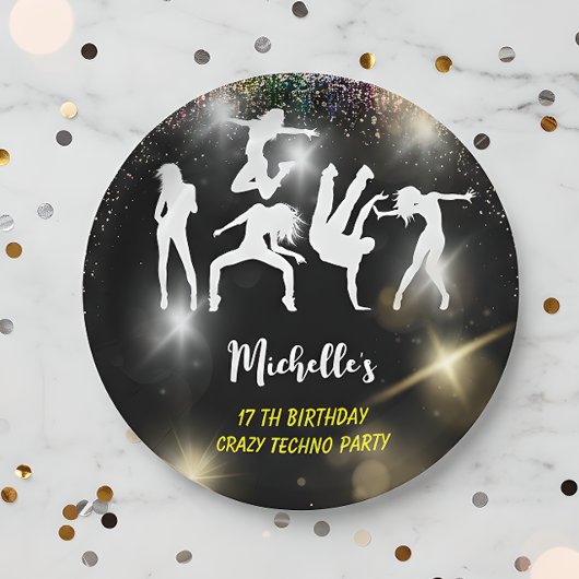 Crazy disco techno psychedelic jarig papieren bordje