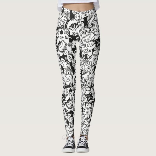 Crazy doedles die in een naadloos patroonontwerp p leggings (Voorkant)