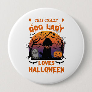 Crazy Dog Lady Loves Halloween Poodle Pumpkin Graf Ronde Button 4,0 Cm